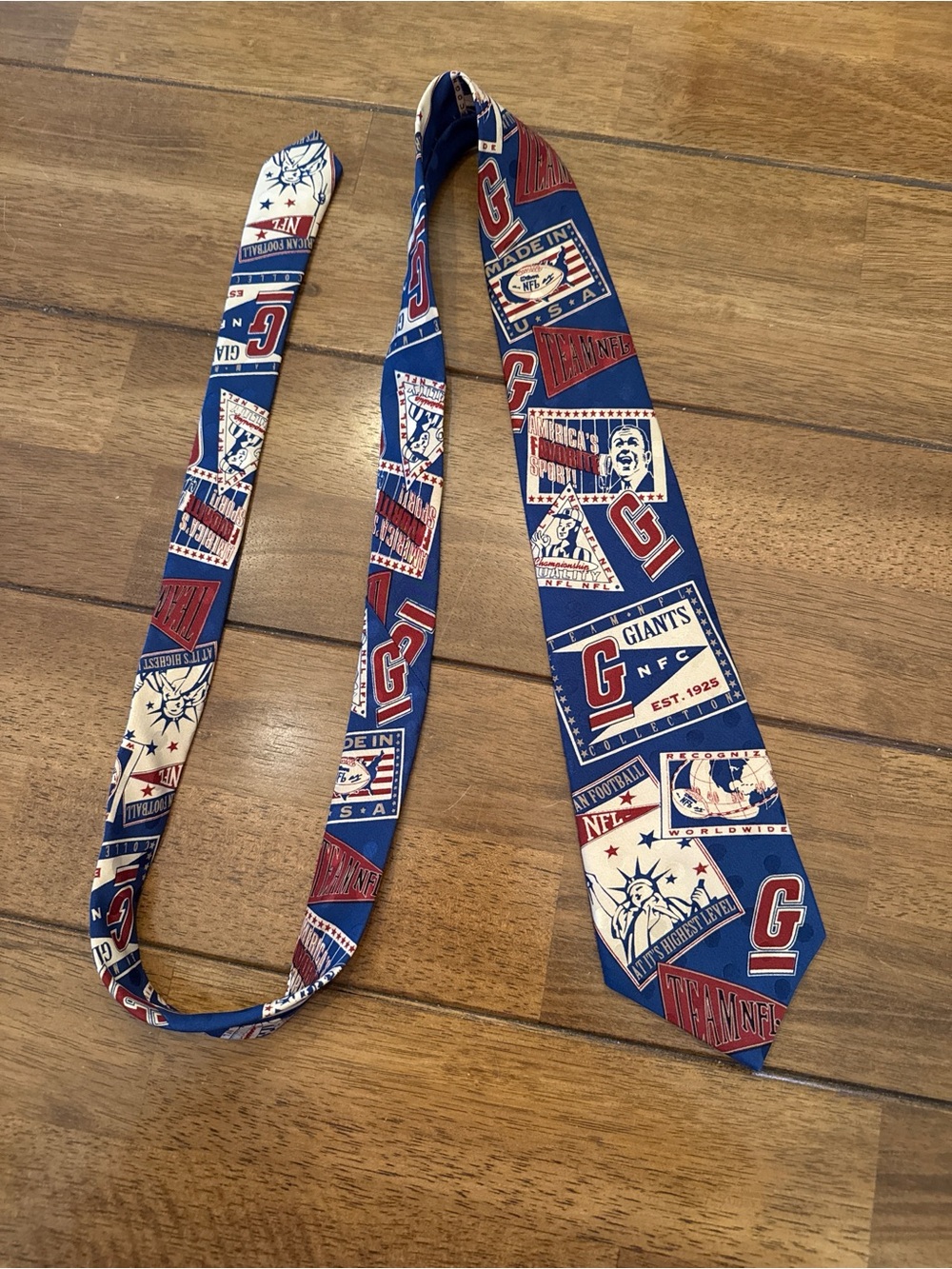 NY Giants 100% Silk Tie Ralph Marlin RM Style Made in USA 90s Retro Red Blue